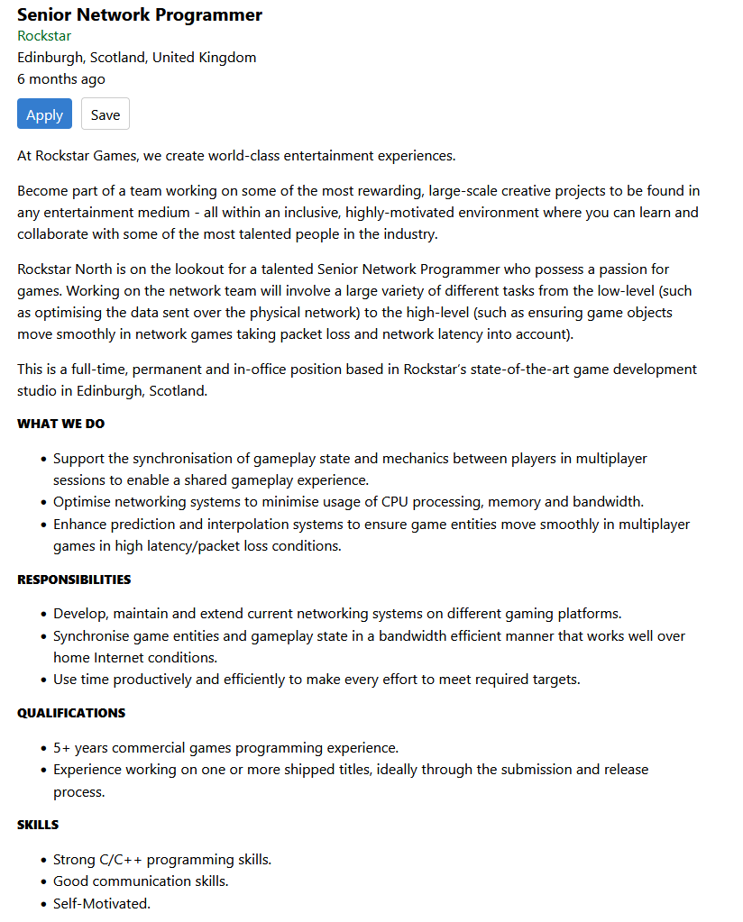 Rockstar Network Programmer Job Opening